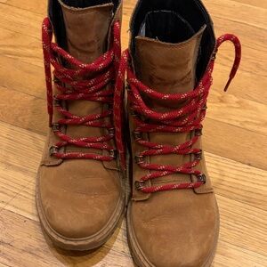 Sorel Brown Waterproof Leather Boots with Red Laces